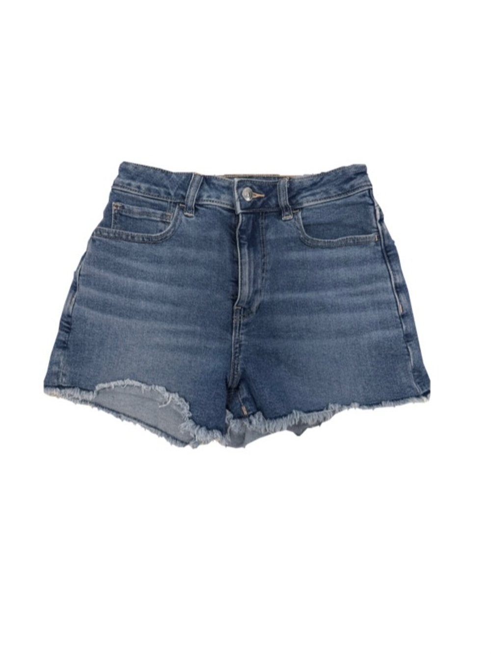 American Eagle Outfitters Dark Blue High-Rise Frayed Hem Denim Shorts